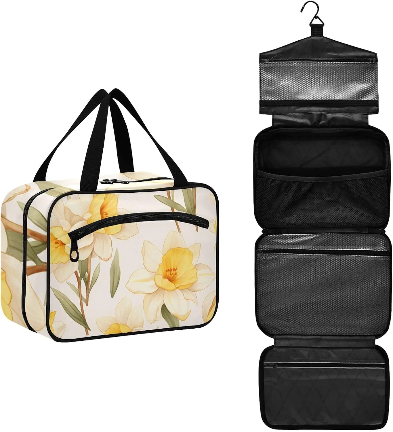 Toiletry Bag Beautiful Yellow Flower Hanging Makeup Organizer Water Resistant Cosmetic Bag