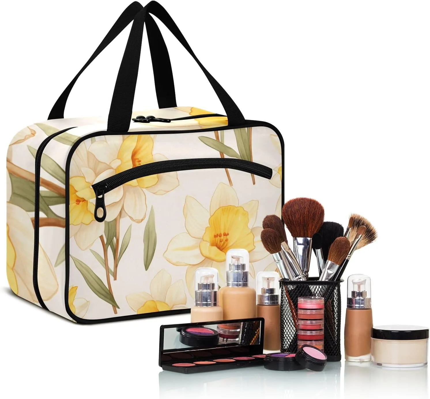 Toiletry Bag Beautiful Yellow Flower Hanging Makeup Organizer Water Resistant Cosmetic Bag
