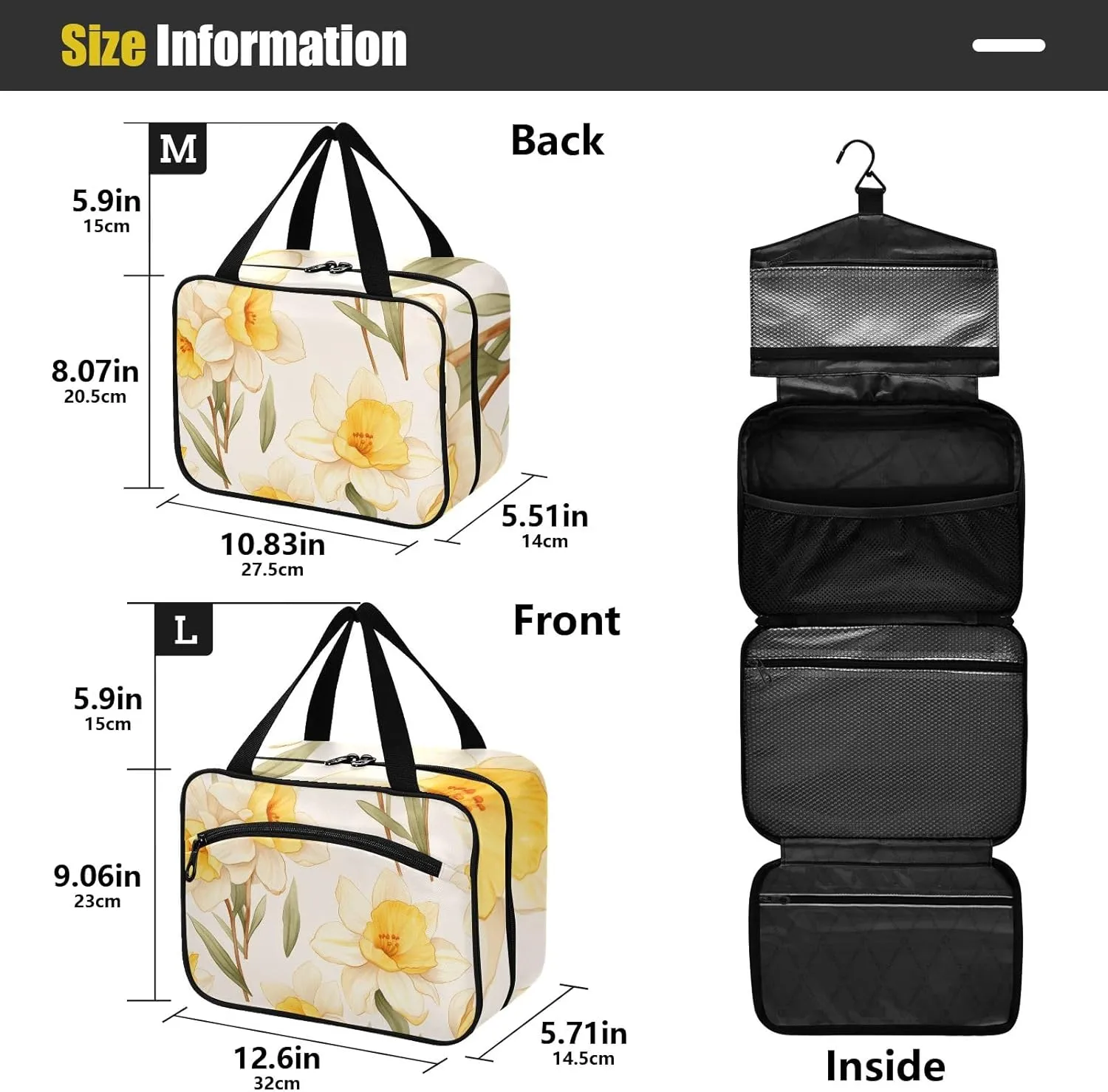Toiletry Bag Beautiful Yellow Flower Hanging Makeup Organizer Water Resistant Cosmetic Bag