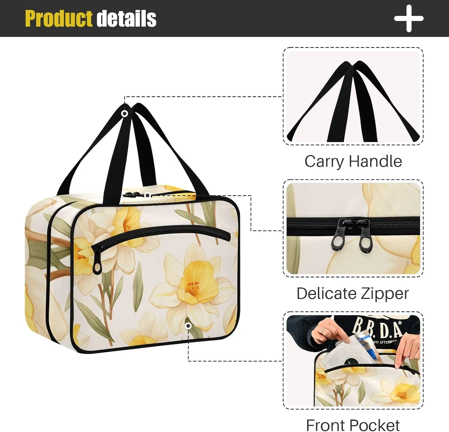 Toiletry Bag Beautiful Yellow Flower Hanging Makeup Organizer Water Resistant Cosmetic Bag