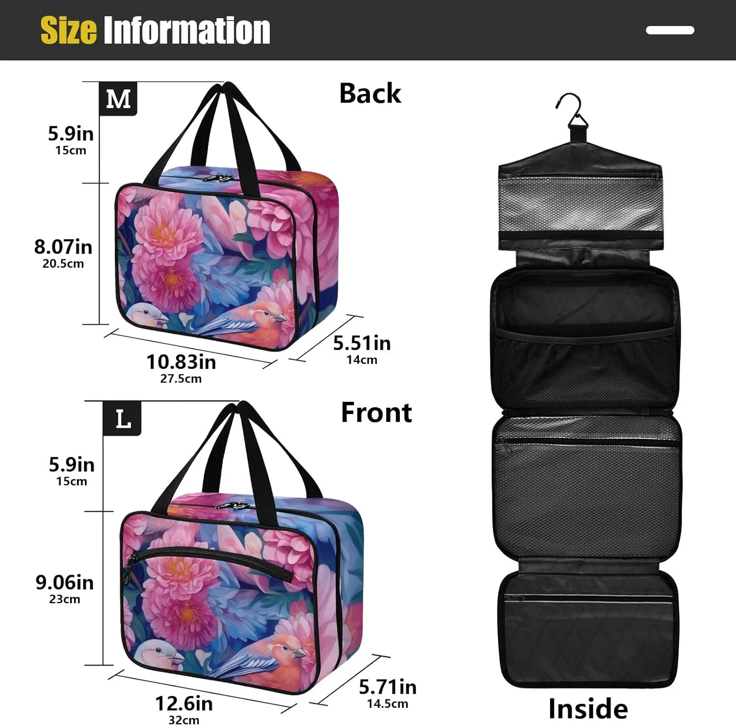 Toiletry Bag Birds and Flowers Hanging Makeup Organizer Water Resistant Cosmetic Bag