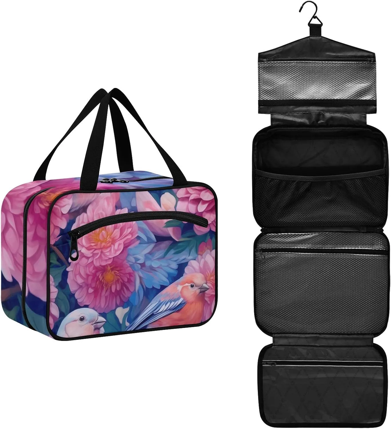 Toiletry Bag Birds and Flowers Hanging Makeup Organizer Water Resistant Cosmetic Bag
