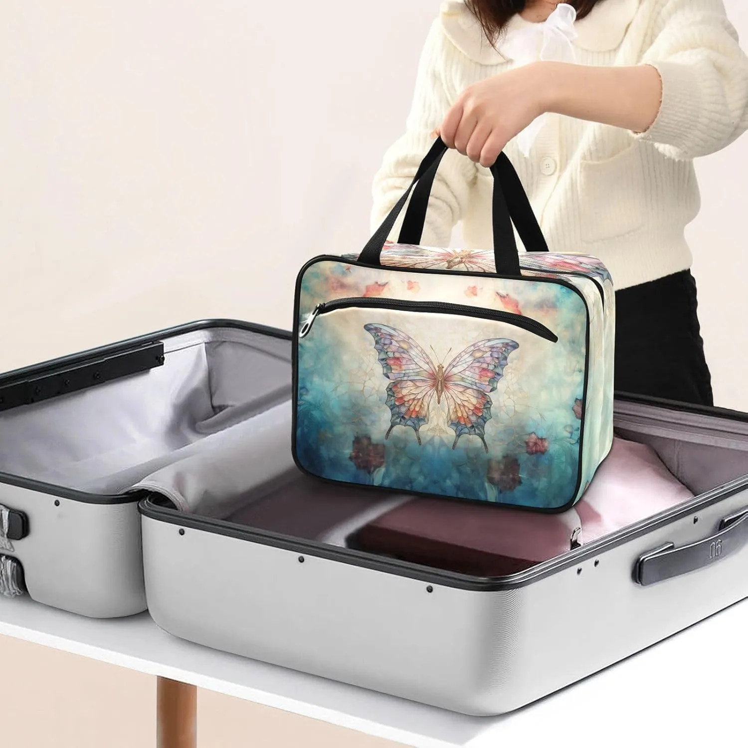 Toiletry Bag Butterfly Print Hanging Makeup Organizer Water Resistant Cosmetic Bag