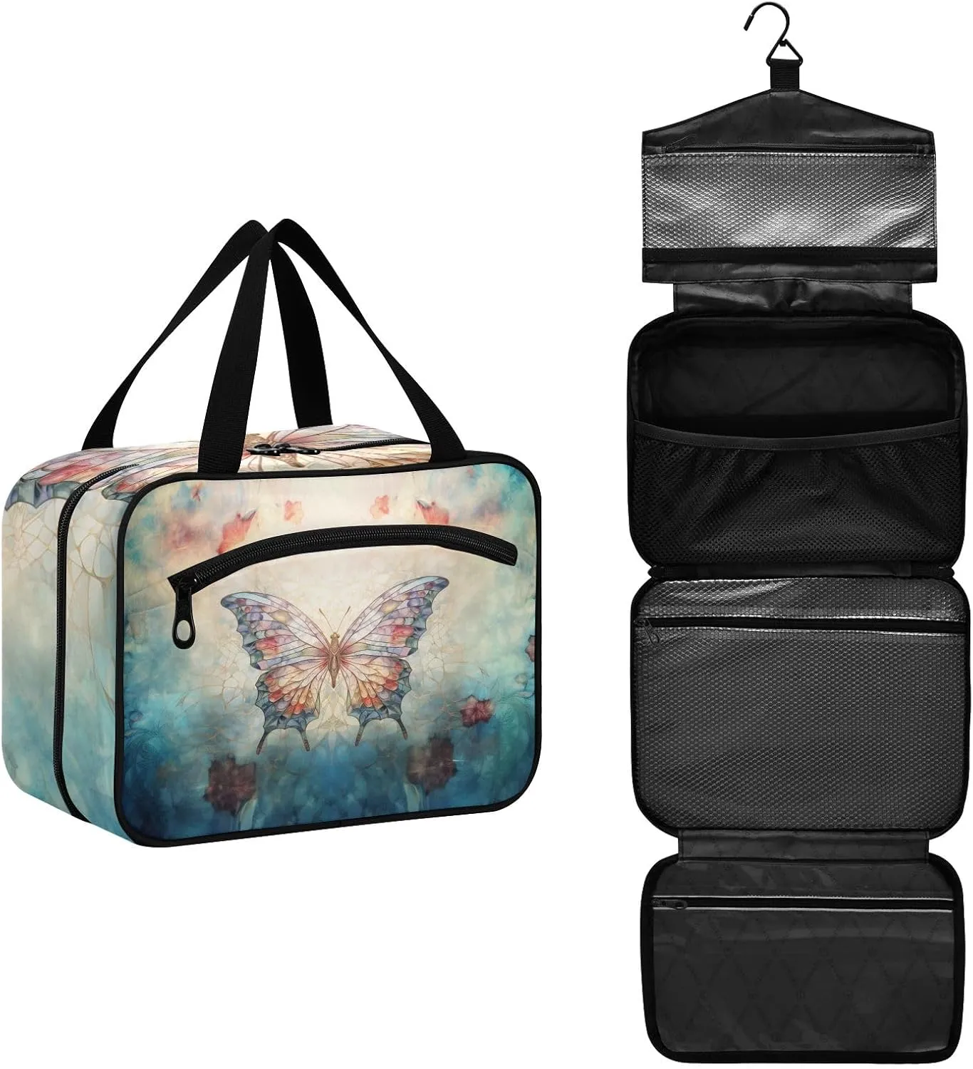 Toiletry Bag Butterfly Print Hanging Makeup Organizer Water Resistant Cosmetic Bag