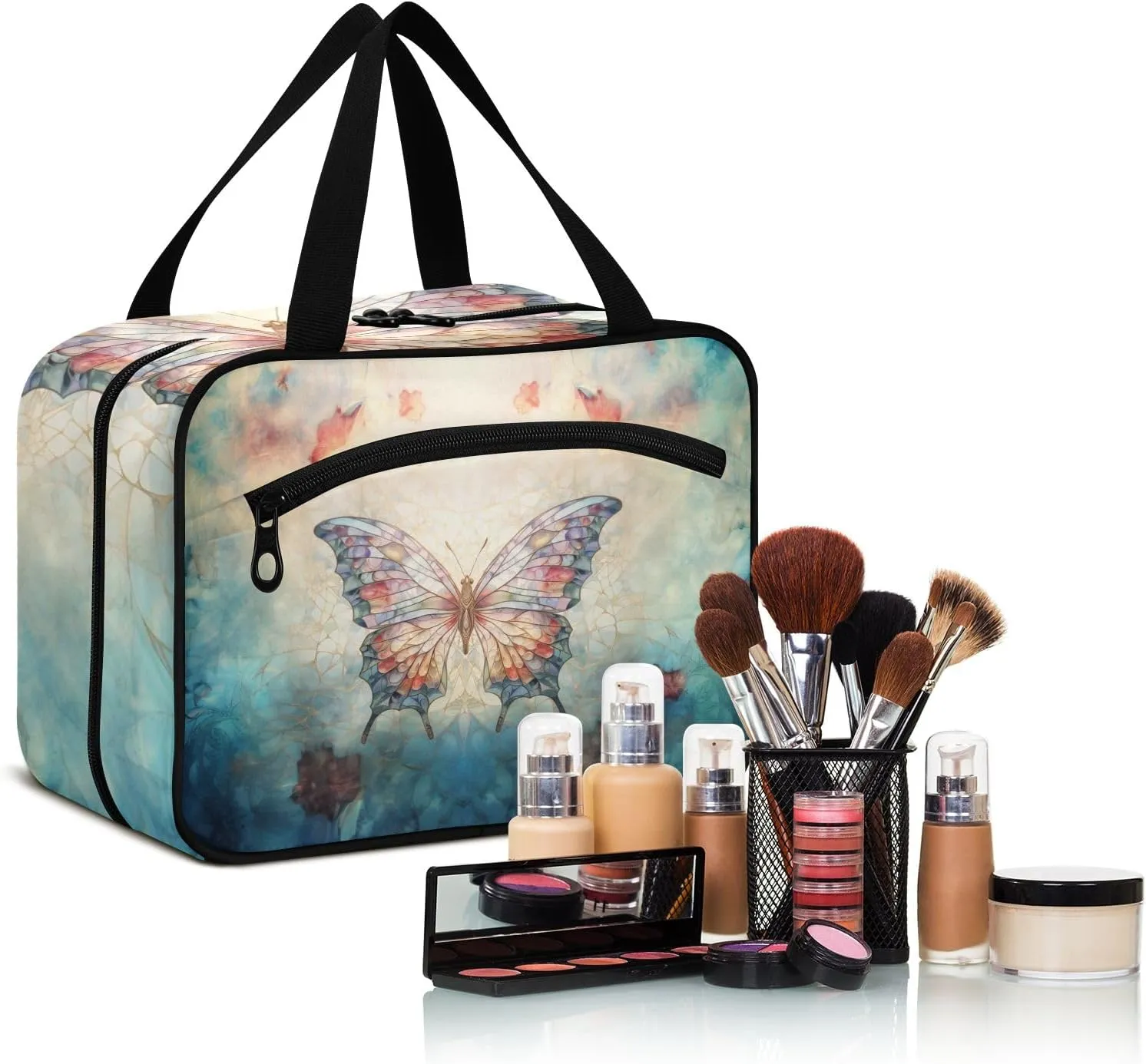 Toiletry Bag Butterfly Print Hanging Makeup Organizer Water Resistant Cosmetic Bag