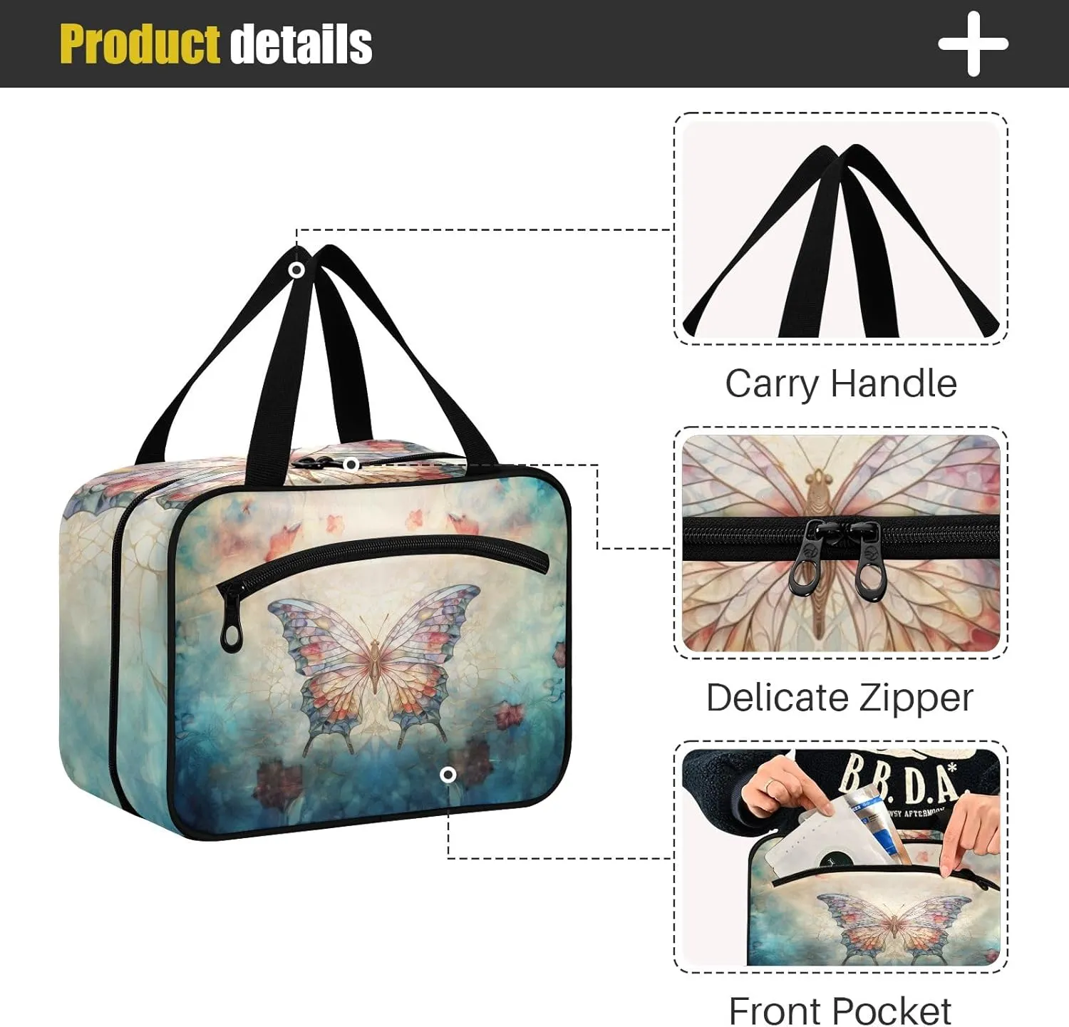 Toiletry Bag Butterfly Print Hanging Makeup Organizer Water Resistant Cosmetic Bag