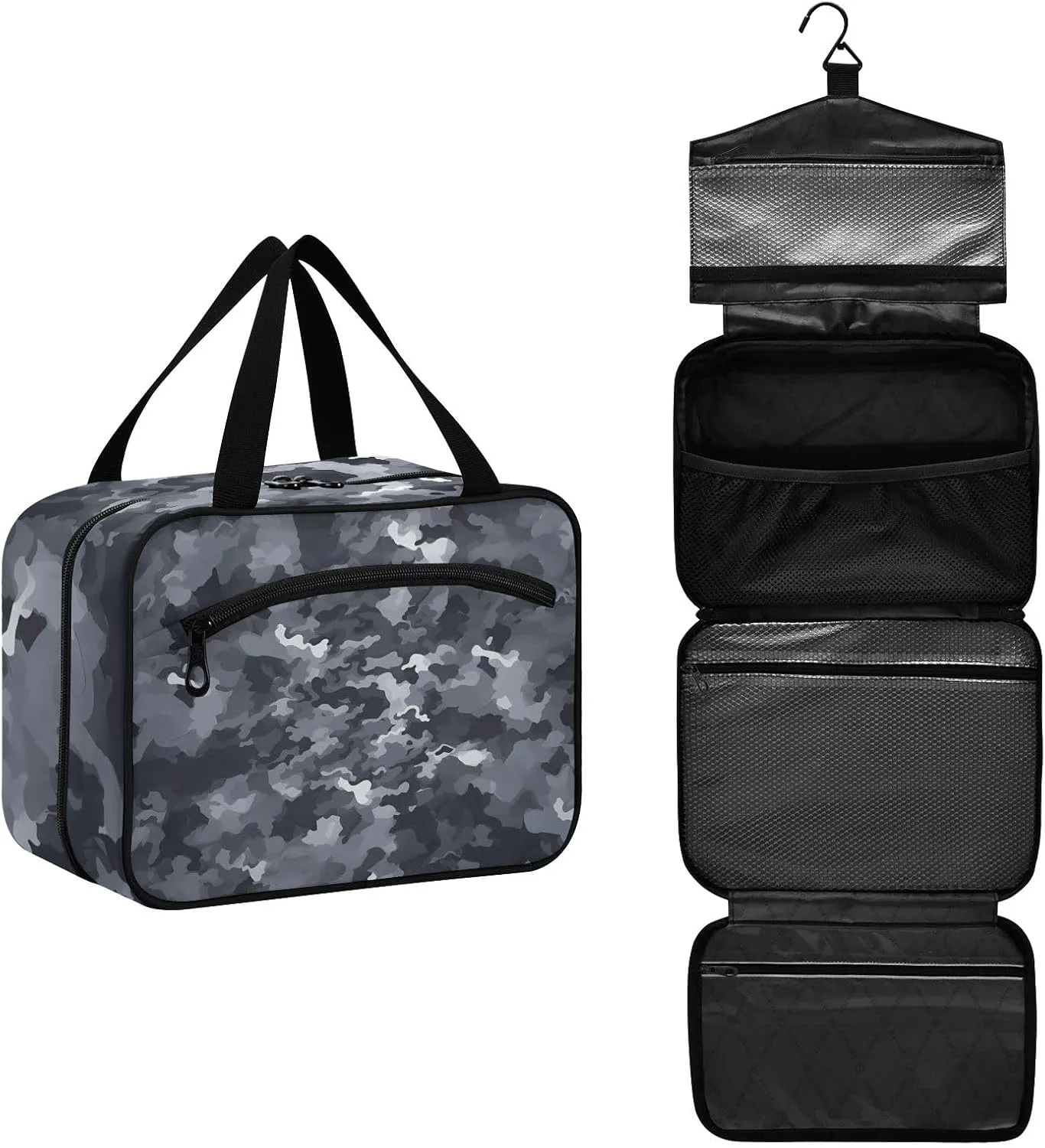 Toiletry Bag Grey Camoflage Pattern Hanging Makeup Organizer Water Resistant Cosmetic Bag