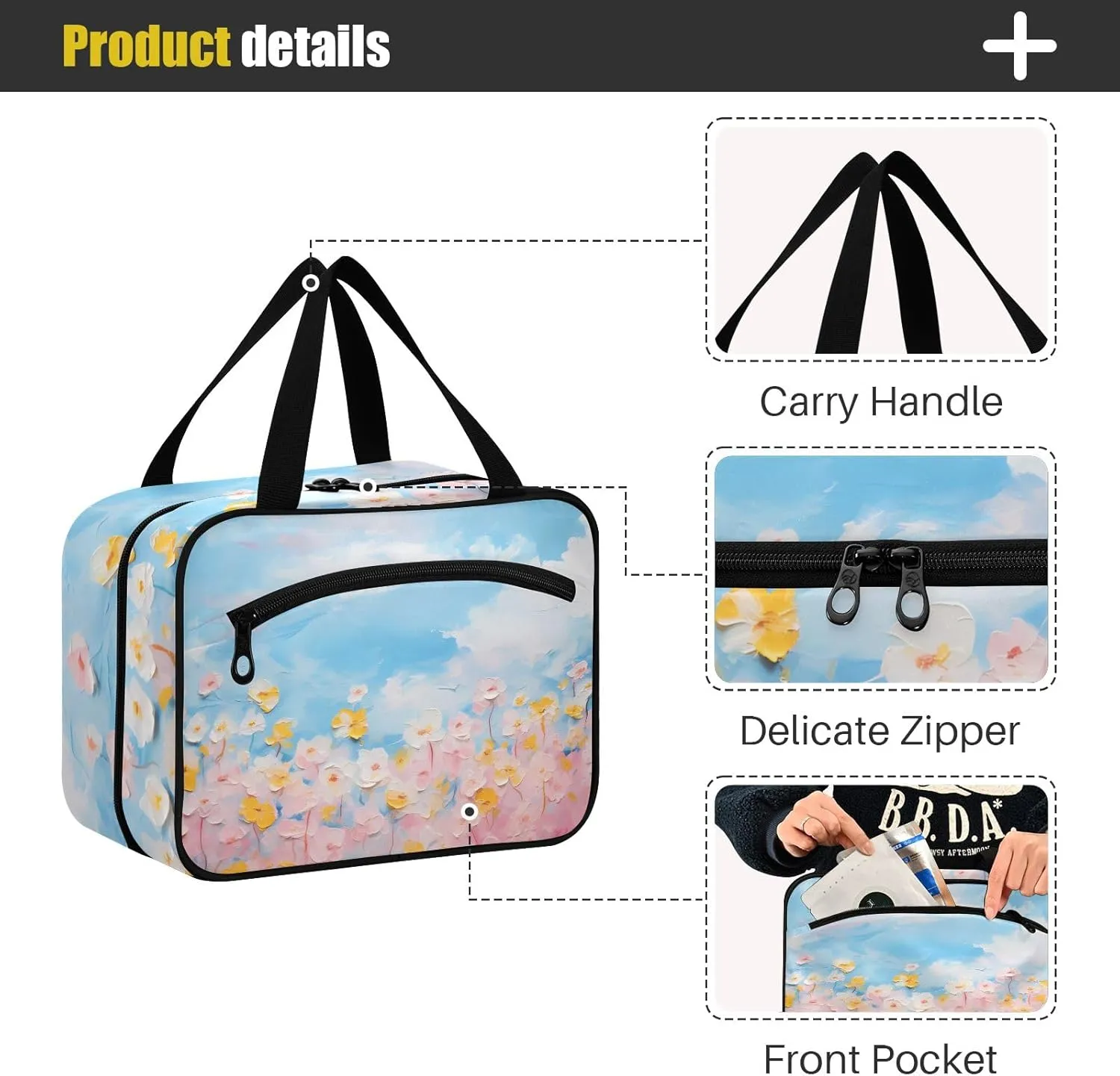 Toiletry Bag Wildflowers Painting Hanging Makeup Organizer Water Resistant Cosmetic Bag