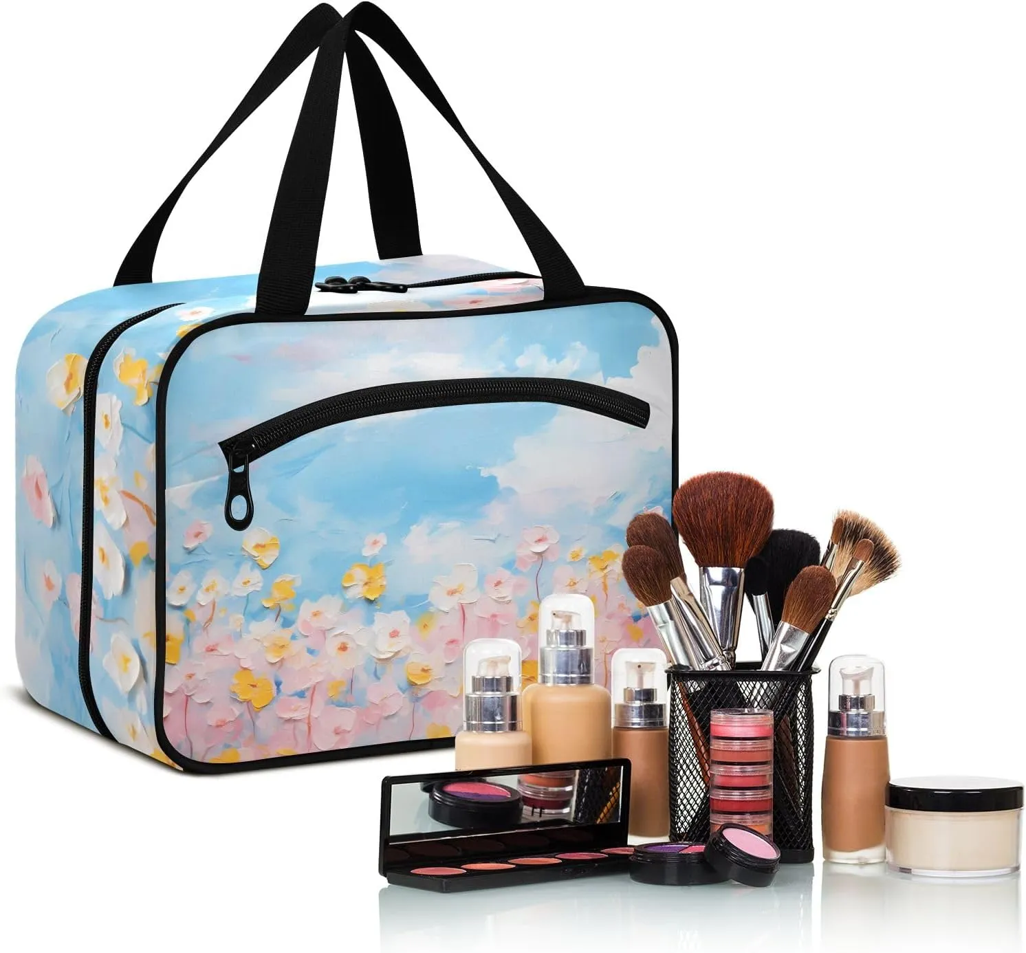 Toiletry Bag Wildflowers Painting Hanging Makeup Organizer Water Resistant Cosmetic Bag