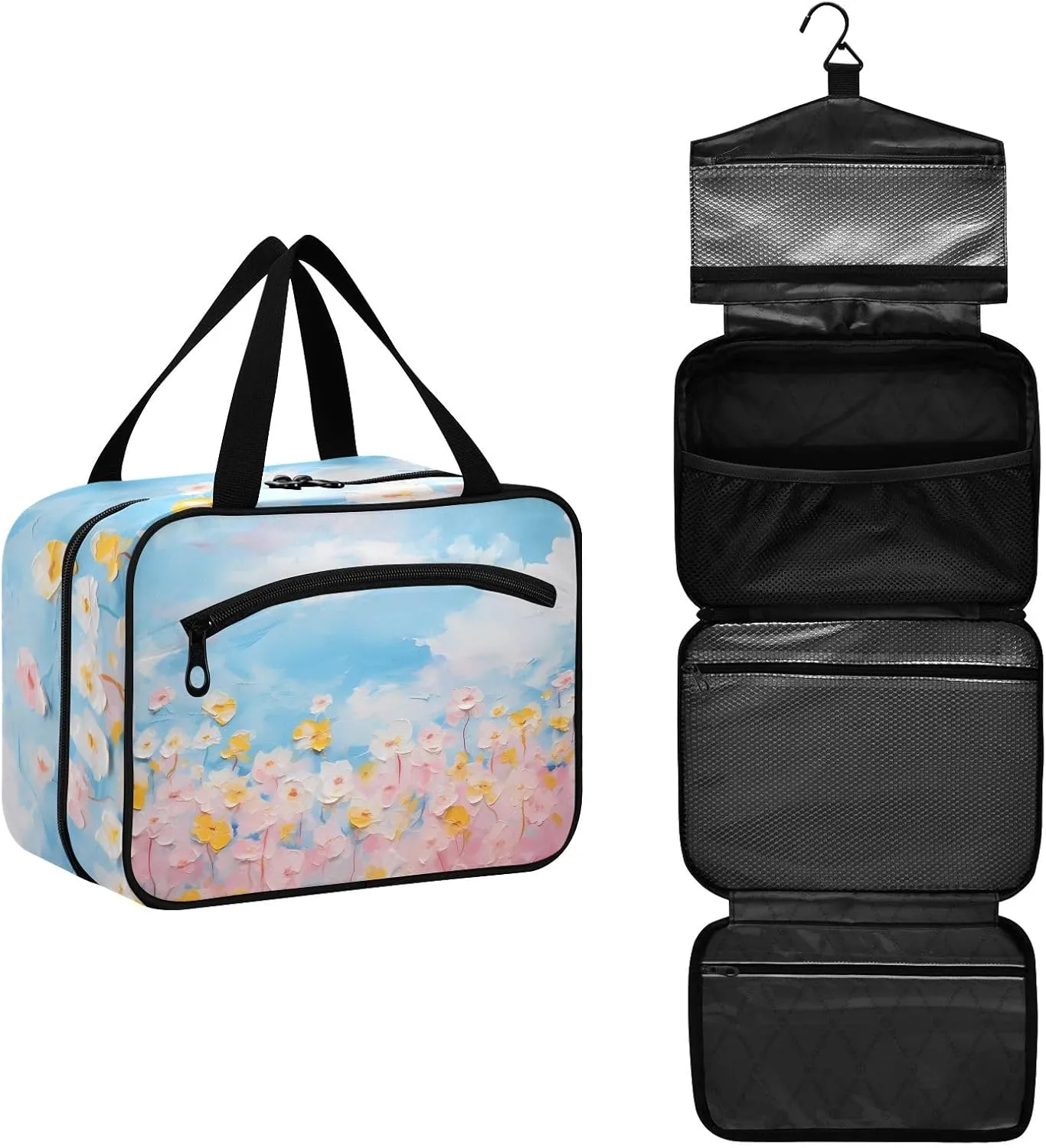 Toiletry Bag Wildflowers Painting Hanging Makeup Organizer Water Resistant Cosmetic Bag