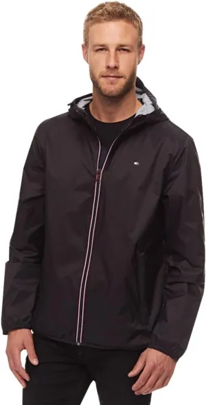 Tommy Hilfiger Men's Lightweight Active Water Resistant Hooded Rain Jacket