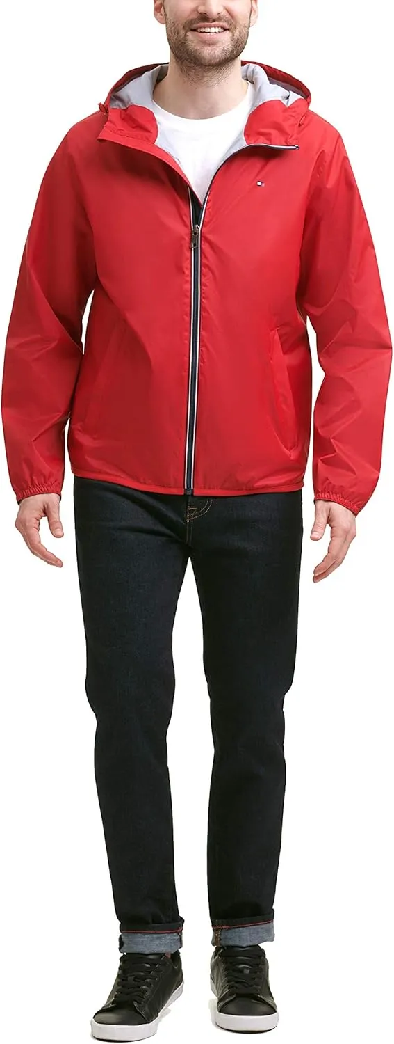 Tommy Hilfiger Men's Lightweight Active Water Resistant Hooded Rain Jacket
