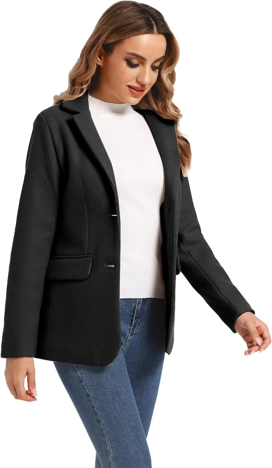 TONCHENGSD Women's Long Sleeve Two Button Wool Blend Blazer Suit Jacket