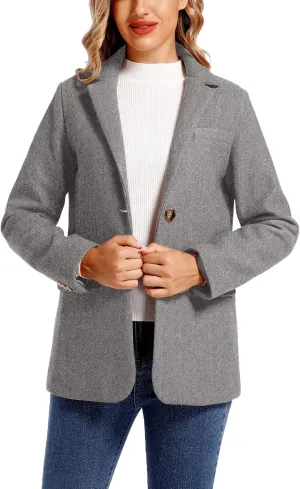 TONCHENGSD Women's Long Sleeve Two Button Wool Blend Blazer Suit Jacket