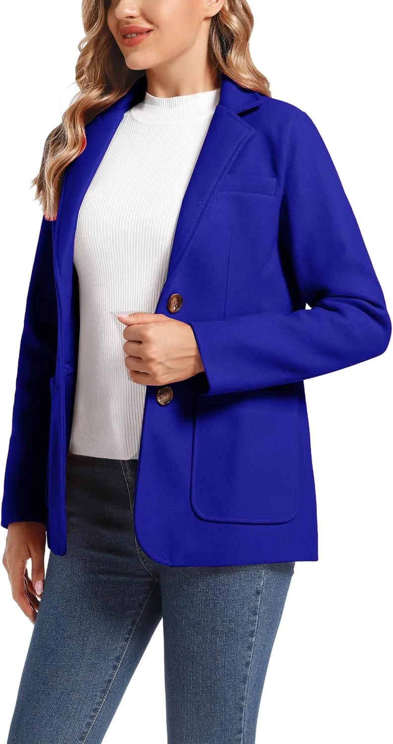 TONCHENGSD Women's Long Sleeve Two Button Wool Blend Blazer Suit Jacket