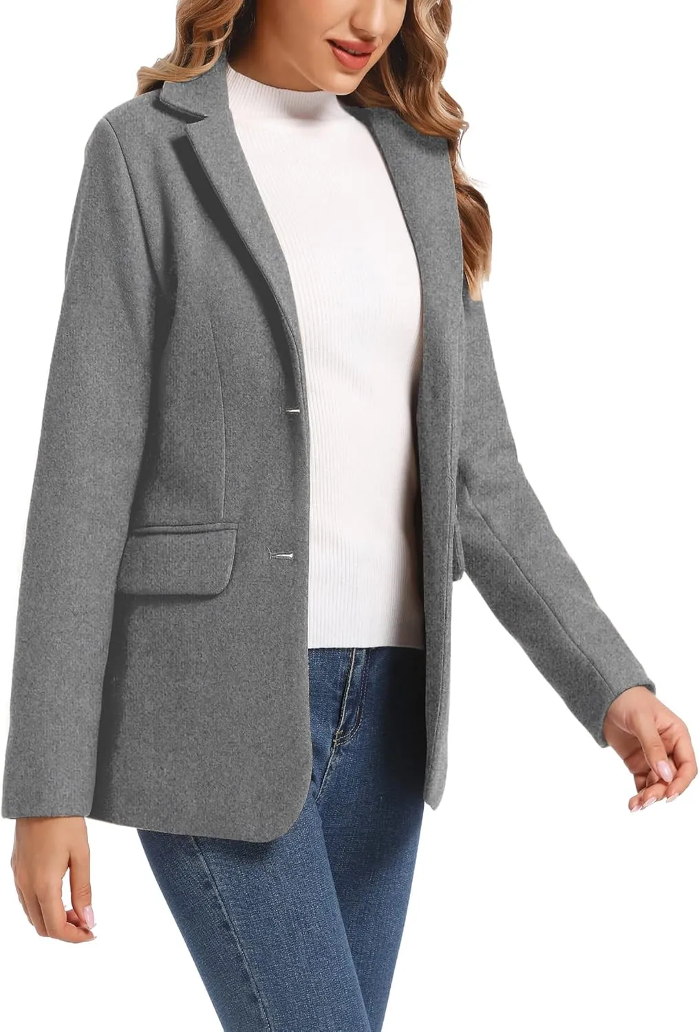 TONCHENGSD Women's Long Sleeve Two Button Wool Blend Blazer Suit Jacket