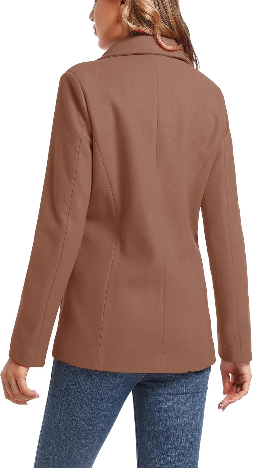 TONCHENGSD Women's Long Sleeve Two Button Wool Blend Blazer Suit Jacket