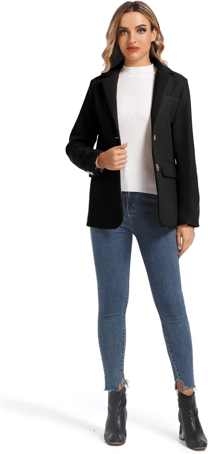 TONCHENGSD Women's Long Sleeve Two Button Wool Blend Blazer Suit Jacket