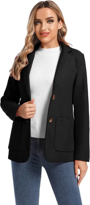 TONCHENGSD Women's Long Sleeve Two Button Wool Blend Blazer Suit Jacket