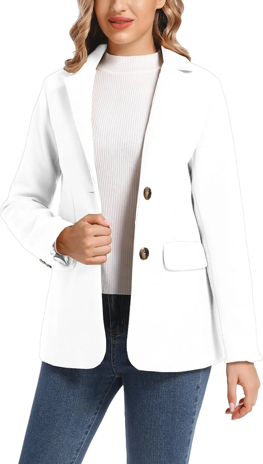 TONCHENGSD Women's Long Sleeve Two Button Wool Blend Blazer Suit Jacket