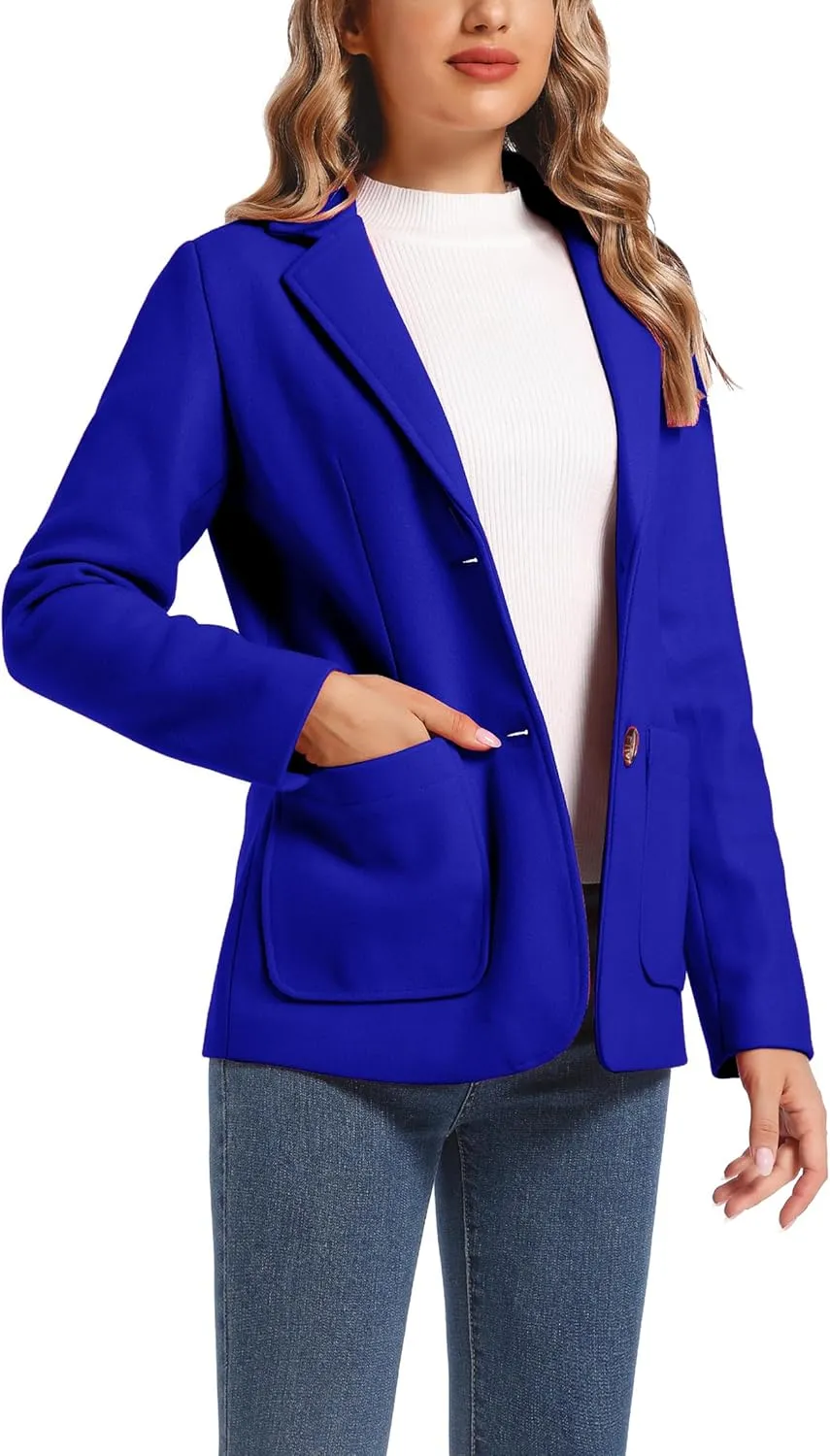 TONCHENGSD Women's Long Sleeve Two Button Wool Blend Blazer Suit Jacket