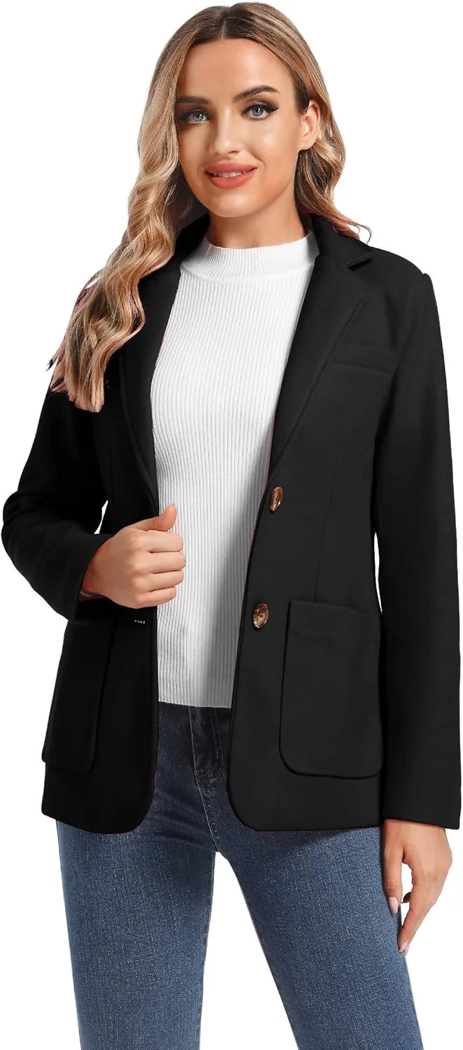 TONCHENGSD Women's Long Sleeve Two Button Wool Blend Blazer Suit Jacket