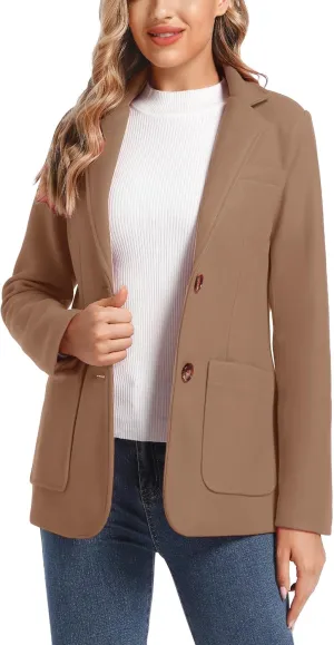 TONCHENGSD Women's Long Sleeve Two Button Wool Blend Blazer Suit Jacket