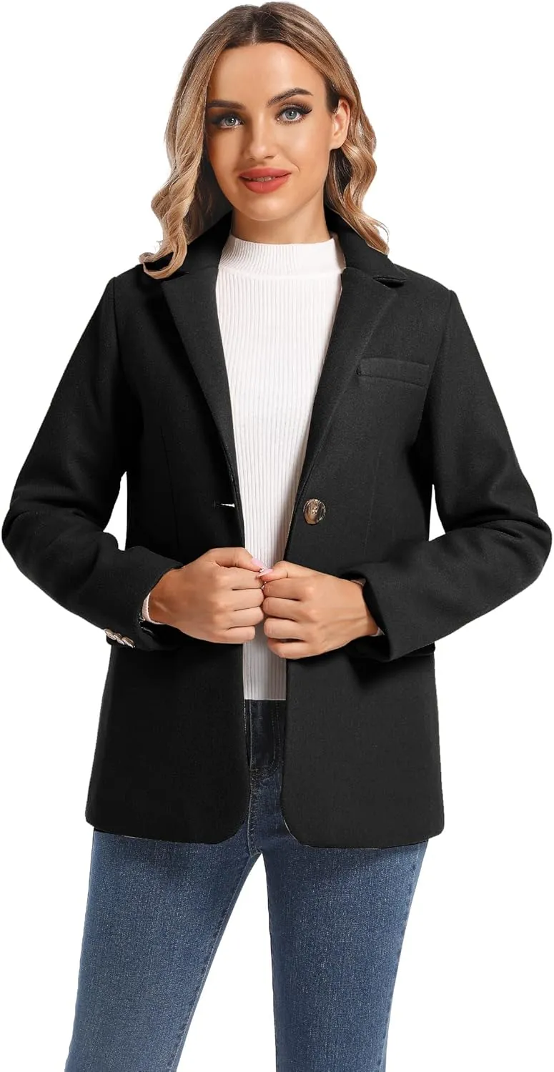 TONCHENGSD Women's Long Sleeve Two Button Wool Blend Blazer Suit Jacket
