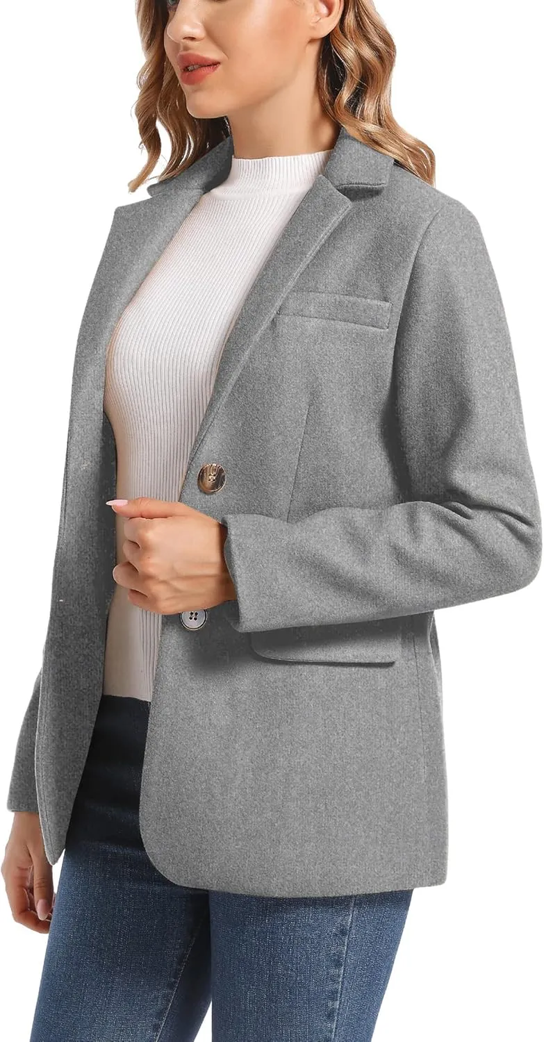 TONCHENGSD Women's Long Sleeve Two Button Wool Blend Blazer Suit Jacket