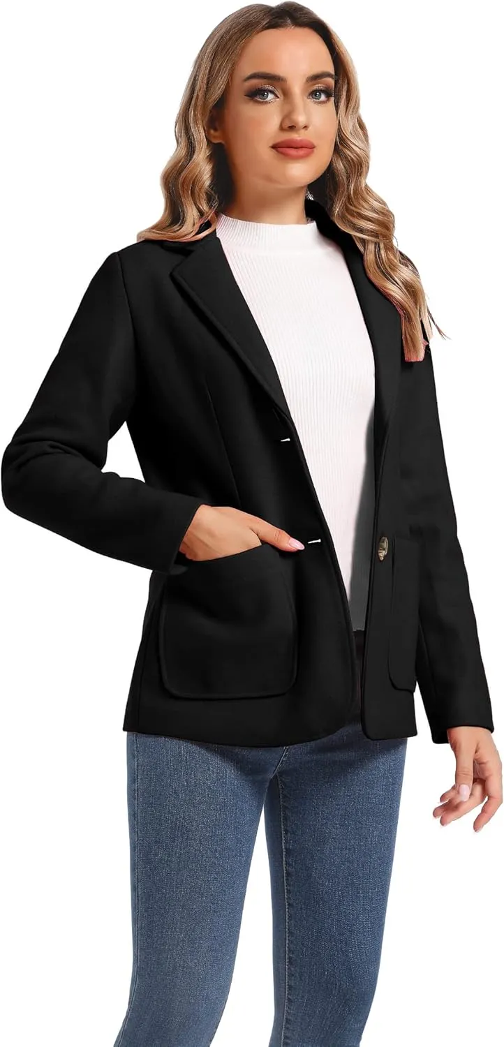 TONCHENGSD Women's Long Sleeve Two Button Wool Blend Blazer Suit Jacket