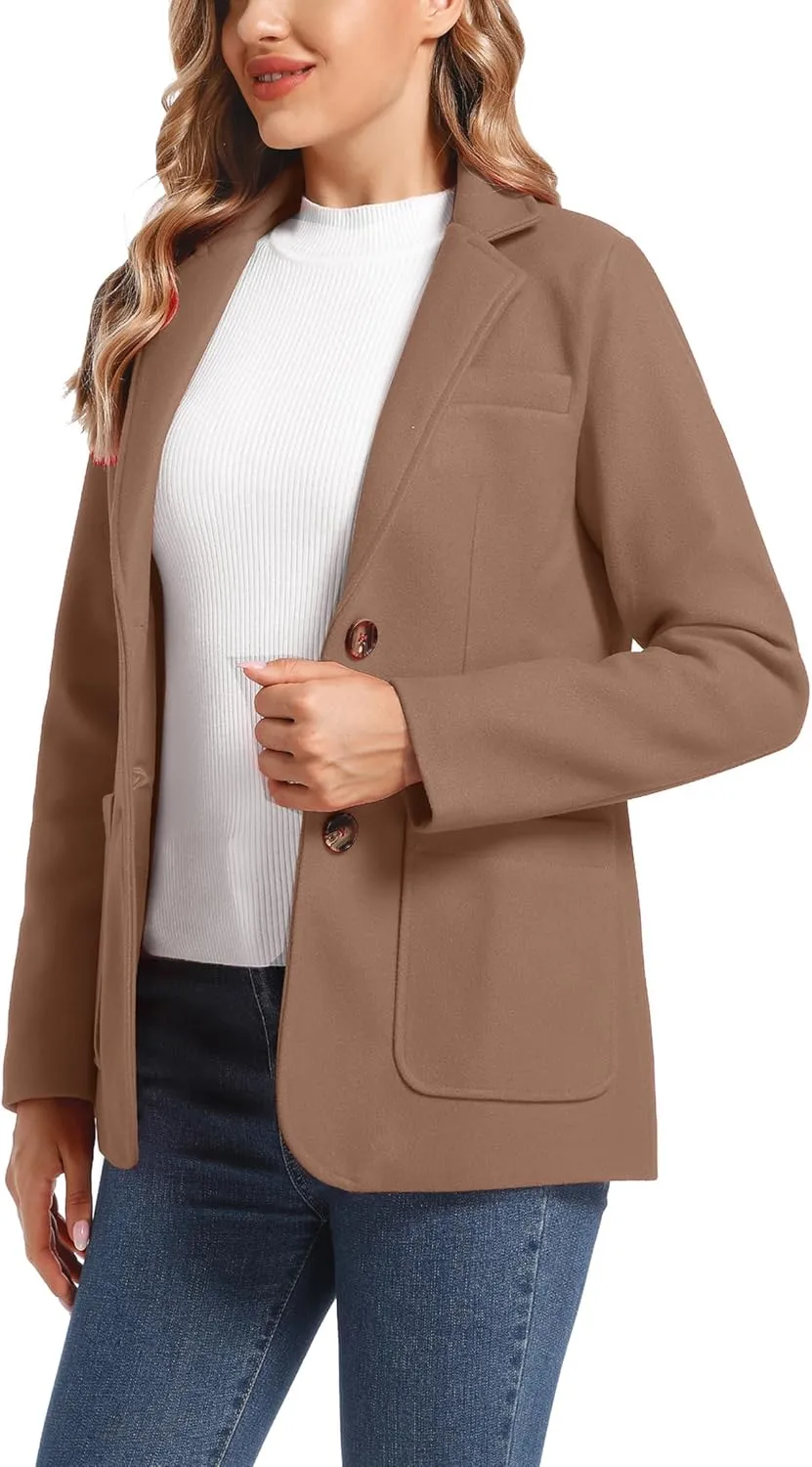 TONCHENGSD Women's Long Sleeve Two Button Wool Blend Blazer Suit Jacket