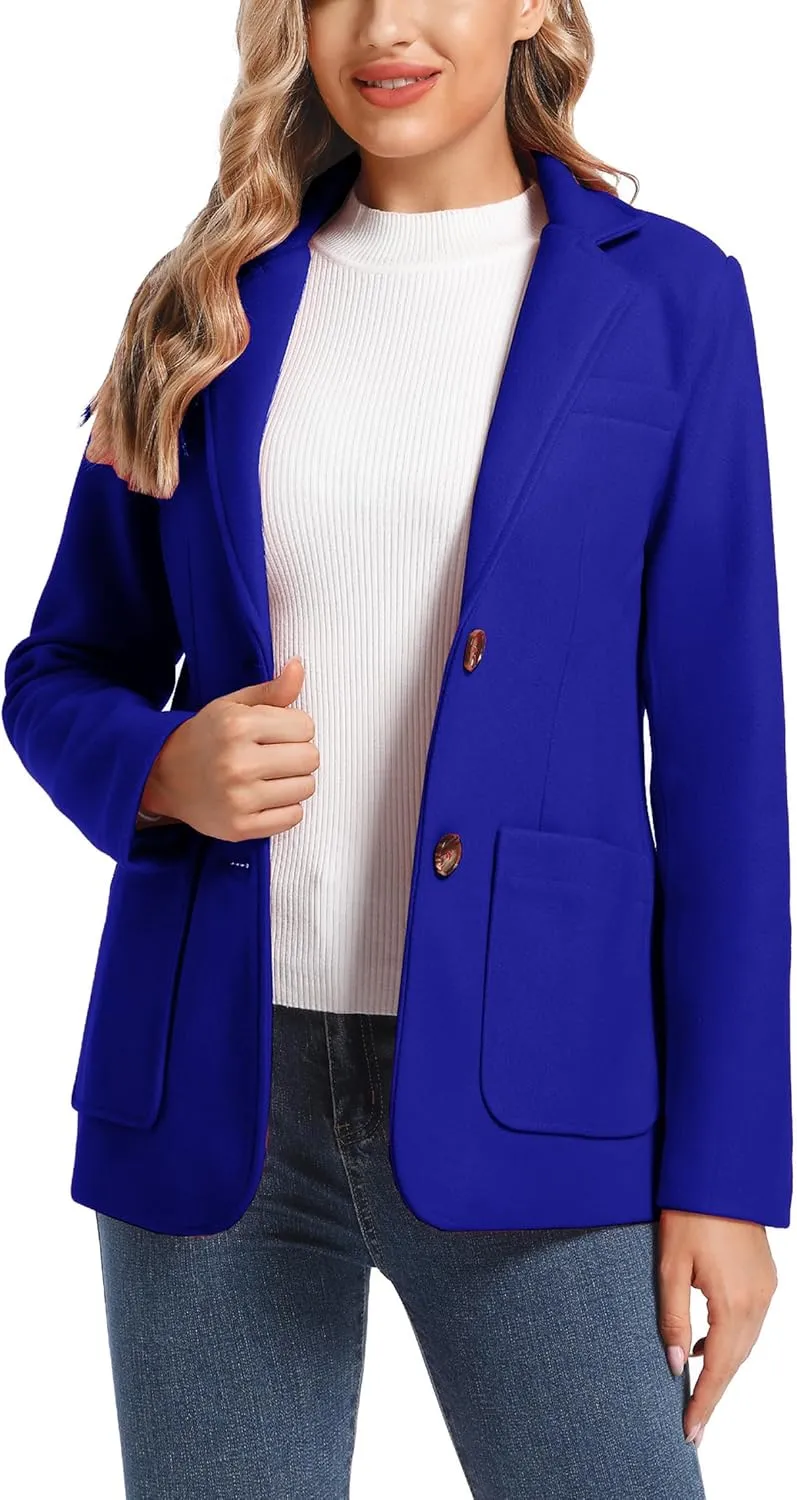 TONCHENGSD Women's Long Sleeve Two Button Wool Blend Blazer Suit Jacket