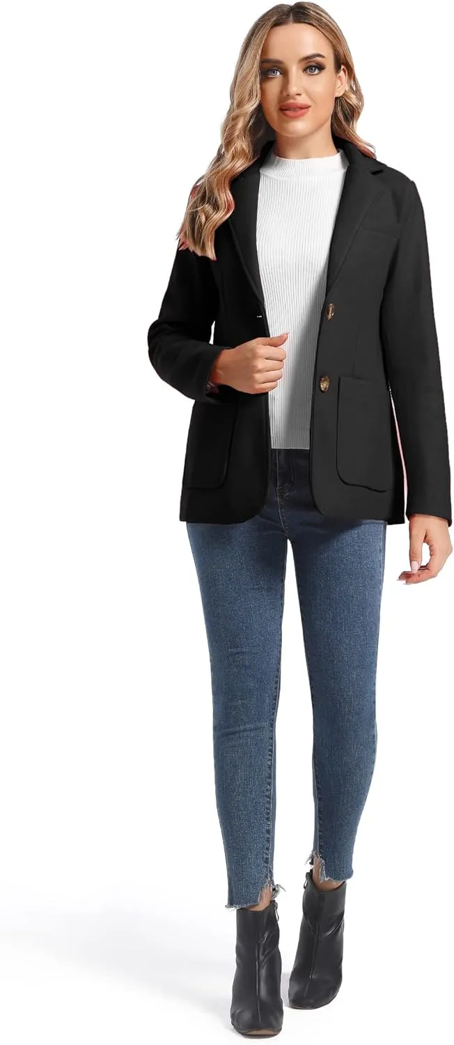 TONCHENGSD Women's Long Sleeve Two Button Wool Blend Blazer Suit Jacket