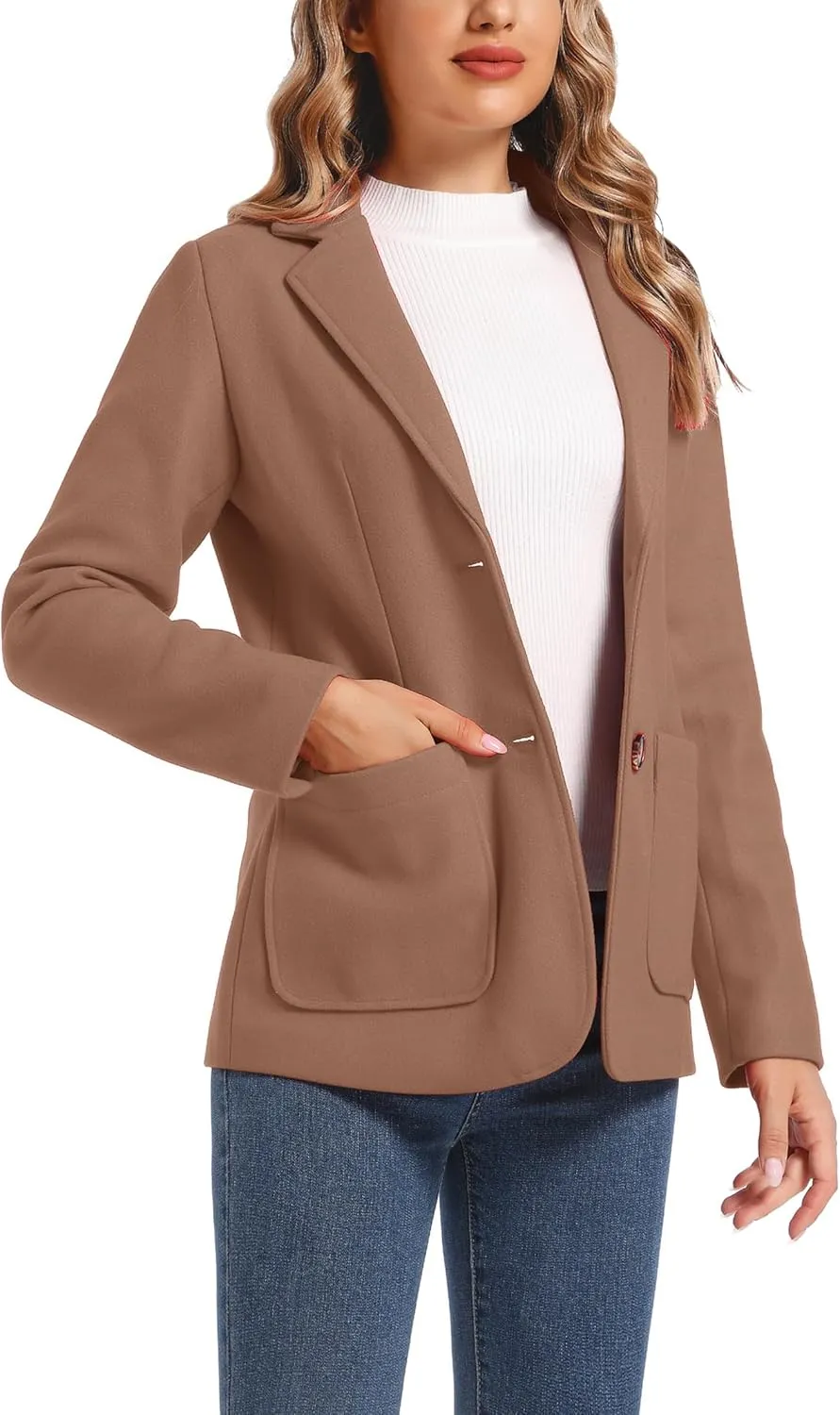 TONCHENGSD Women's Long Sleeve Two Button Wool Blend Blazer Suit Jacket