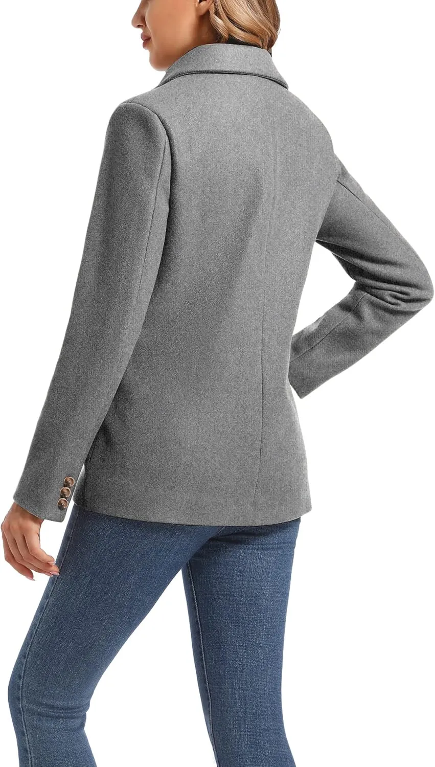 TONCHENGSD Women's Long Sleeve Two Button Wool Blend Blazer Suit Jacket
