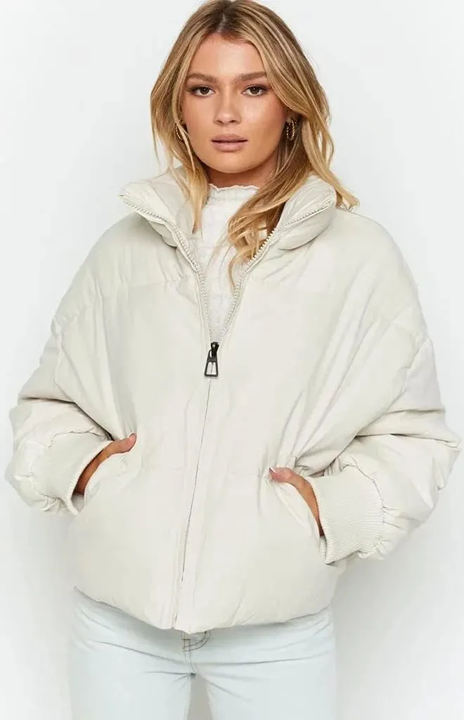 Tooe Women's Winter Down Jacket Long Sleeve Lightweight Zipper Pockets Baggy Puffer Short Coats