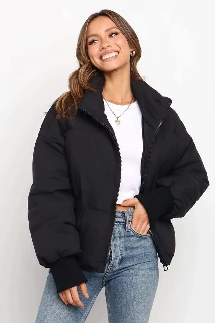 Tooe Women's Winter Down Jacket Long Sleeve Lightweight Zipper Pockets Baggy Puffer Short Coats