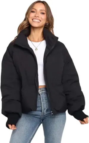 Tooe Women's Winter Down Jacket Long Sleeve Lightweight Zipper Pockets Baggy Puffer Short Coats