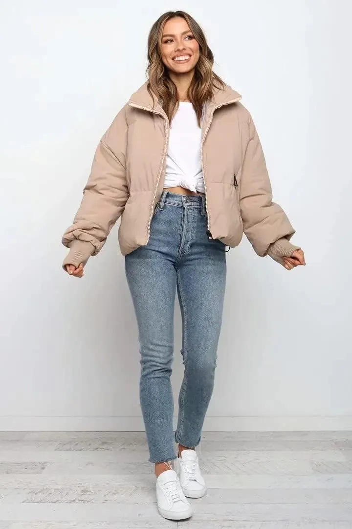 Tooe Women's Winter Down Jacket Long Sleeve Lightweight Zipper Pockets Baggy Puffer Short Coats