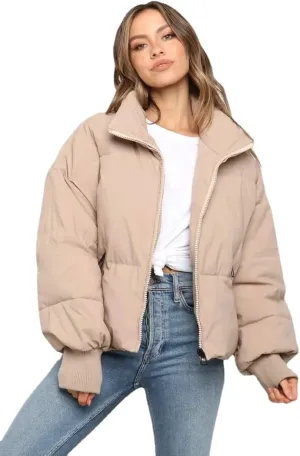 Tooe Women's Winter Down Jacket Long Sleeve Lightweight Zipper Pockets Baggy Puffer Short Coats