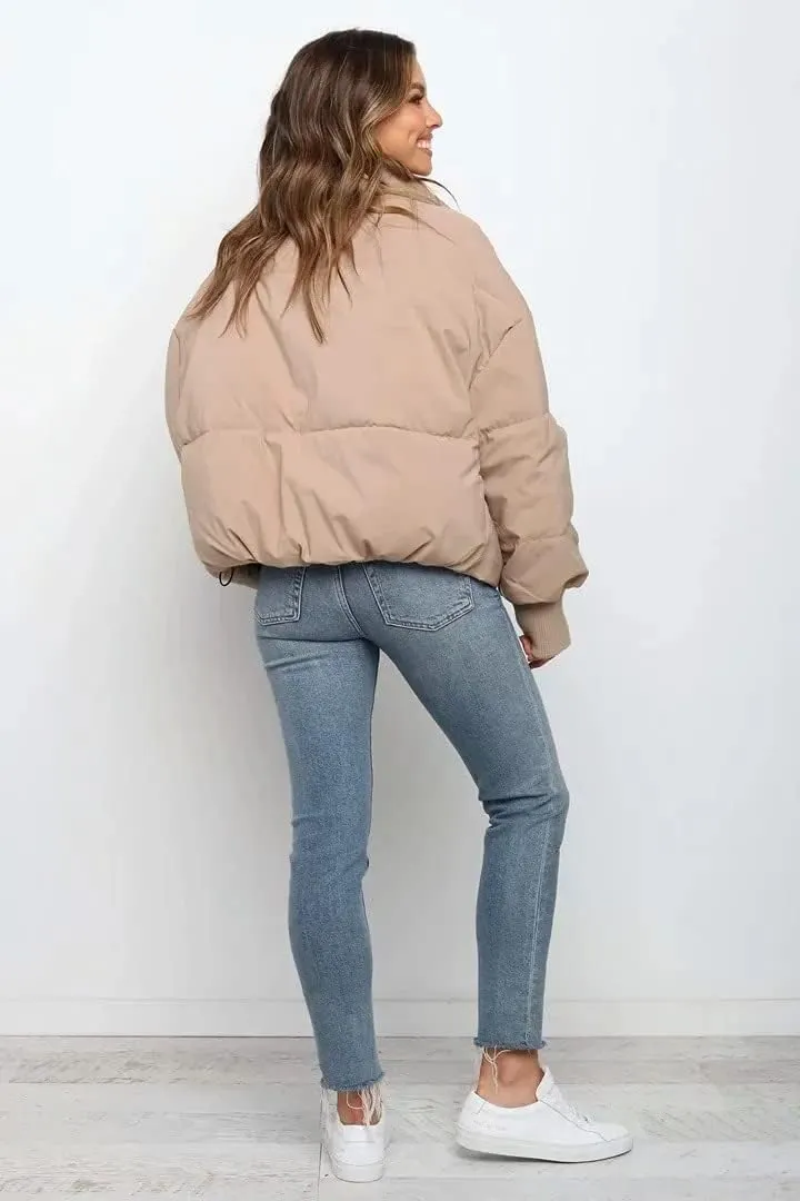 Tooe Women's Winter Down Jacket Long Sleeve Lightweight Zipper Pockets Baggy Puffer Short Coats