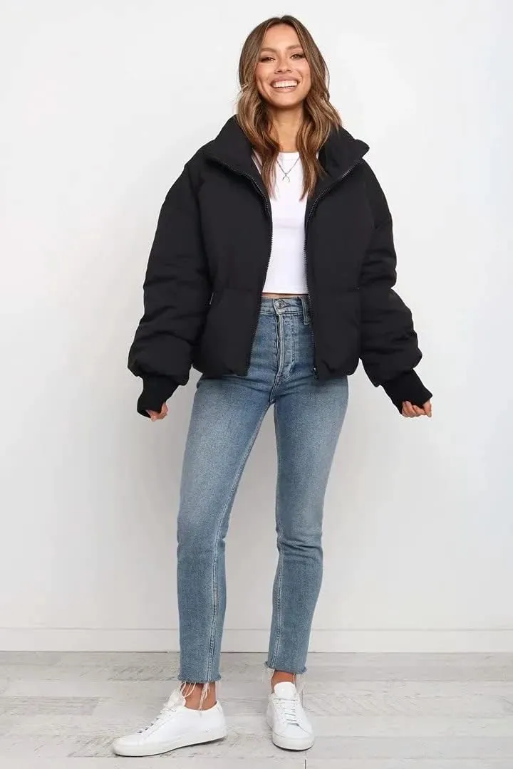 Tooe Women's Winter Down Jacket Long Sleeve Lightweight Zipper Pockets Baggy Puffer Short Coats