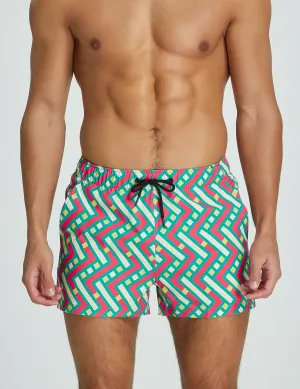 Training Sport Shorts 11301 with Quick-Dry in Mixed Green & Red