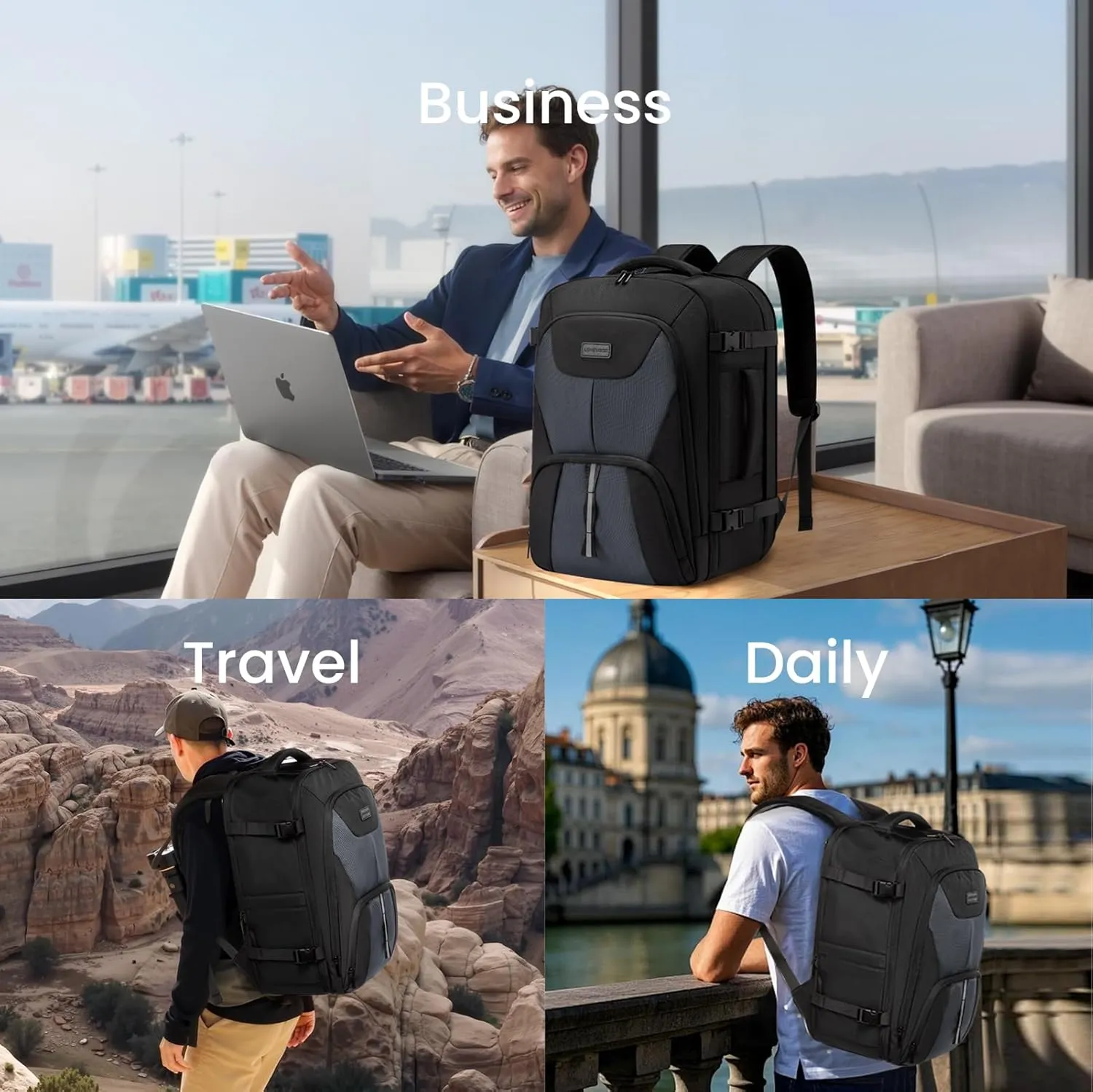 Travel Carry on Backpack for Men Women,Expandable 40L Extra Large Travel Laptop Backpack for Men,Water Resistant Durable TSA Airline Approved Business College Carry on Bag Fits 17 Inch Computer,3 Pcs