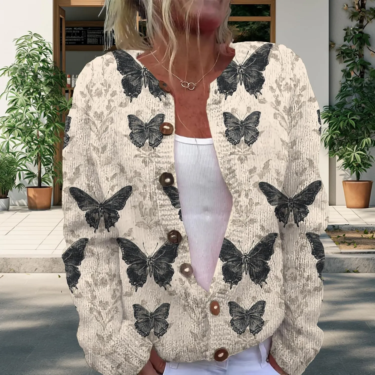 Trendy Sweater Cardigan for Women Button Up Oversized Long Sleeve Floral Comfy Sweaters Plus Size Tops Outfits