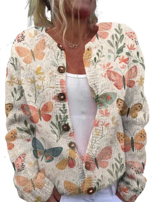 Trendy Sweater Cardigan for Women Button Up Oversized Long Sleeve Floral Comfy Sweaters Plus Size Tops Outfits