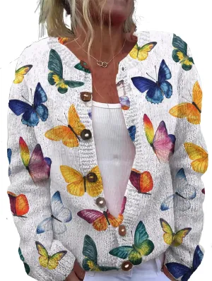 Trendy Sweater Cardigan for Women Button Up Oversized Long Sleeve Floral Comfy Sweaters Plus Size Tops Outfits