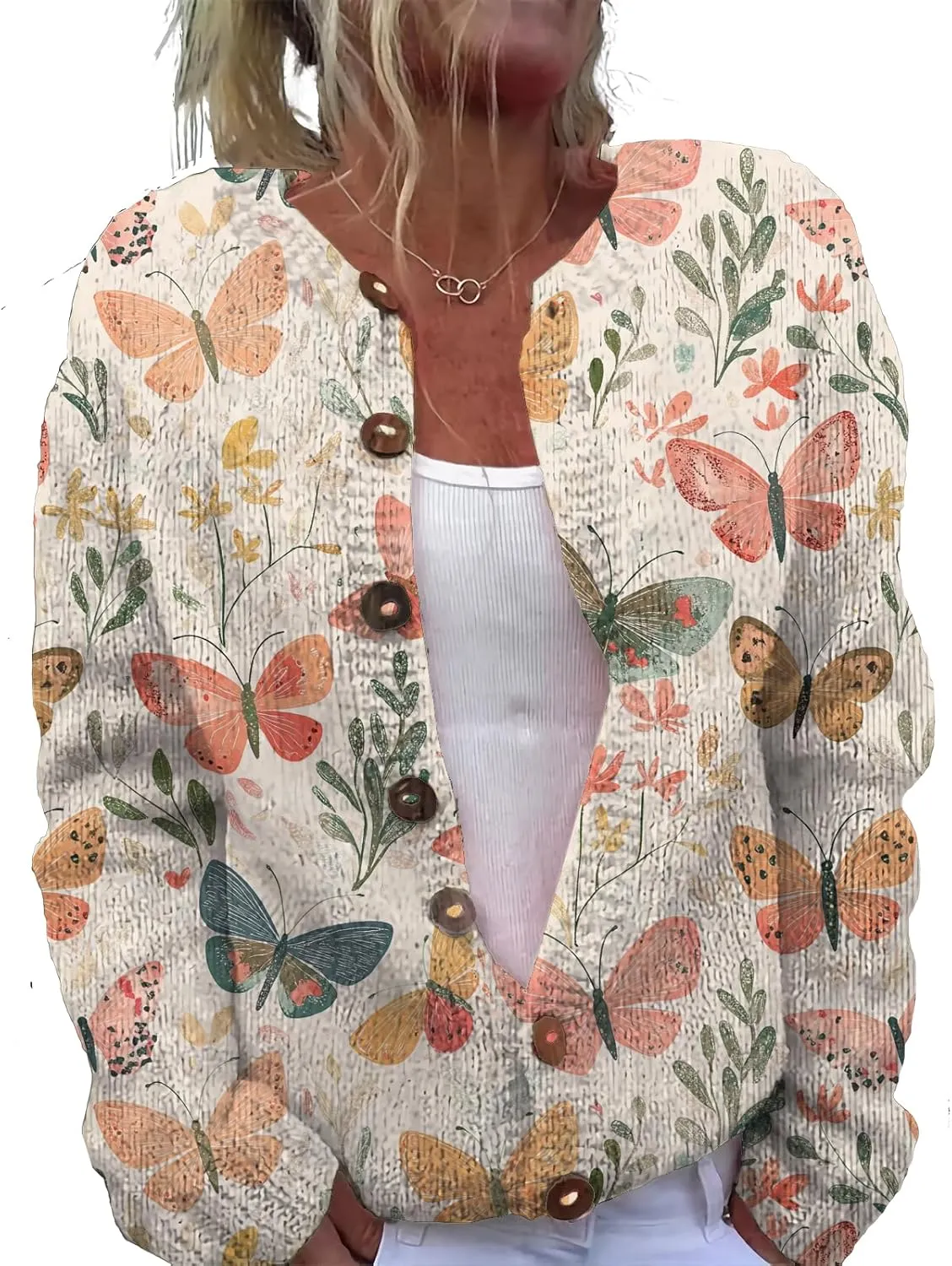 Trendy Sweater Cardigan for Women Button Up Oversized Long Sleeve Floral Comfy Sweaters Plus Size Tops Outfits