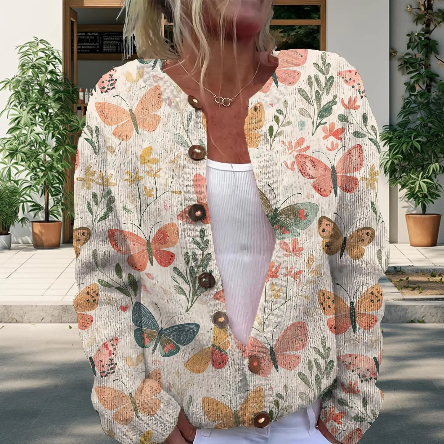 Trendy Sweater Cardigan for Women Button Up Oversized Long Sleeve Floral Comfy Sweaters Plus Size Tops Outfits