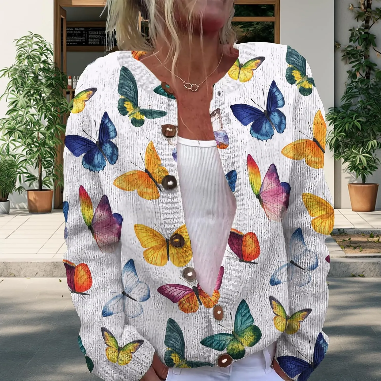 Trendy Sweater Cardigan for Women Button Up Oversized Long Sleeve Floral Comfy Sweaters Plus Size Tops Outfits